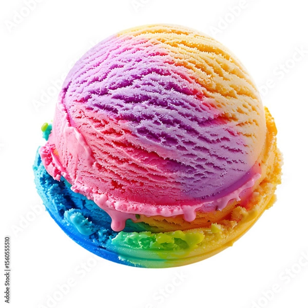 Fototapeta Delicious rainbow ice cream scoop with swirls and drips isolated on transparent background