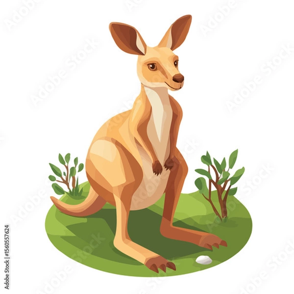Fototapeta Kangaroo, 2D isometric flat cartoon vector illustration isolated on white background.