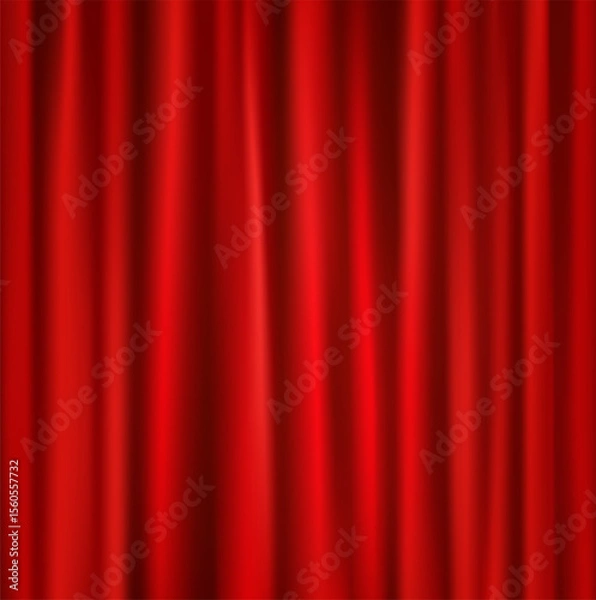 Obraz Red fabric curtain with smooth waves and folds, velvet or satin, theater backdrop, for performances or dramatic reveals