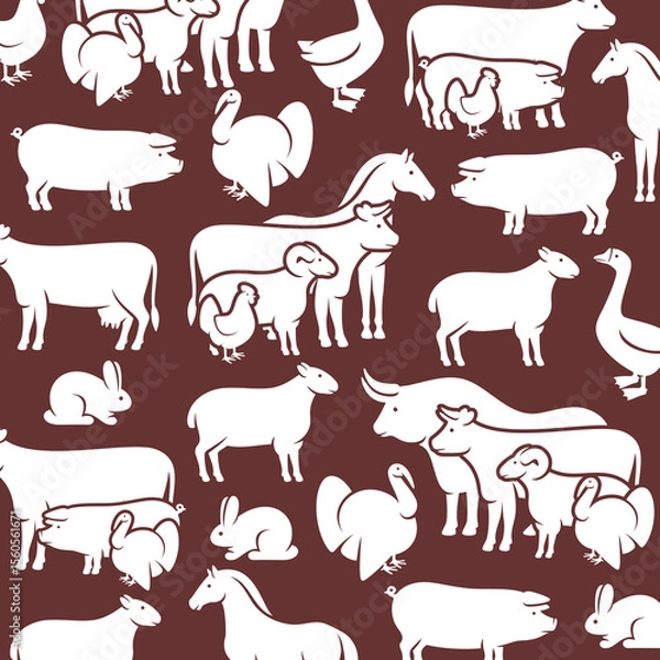 Fototapeta Farm animals background, pattern set. Collection icons farm animals. Vector