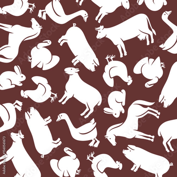 Fototapeta Farm animals background, pattern set. Collection icons farm animals. Vector