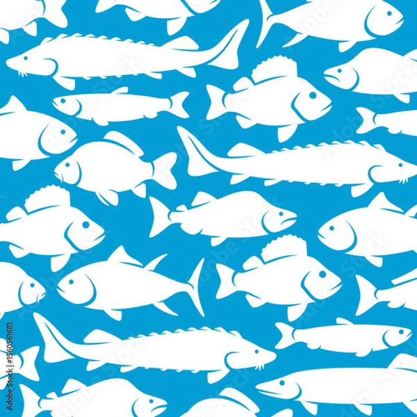 Fototapeta Fish background, pattern set. Collection icons fish. Vector 