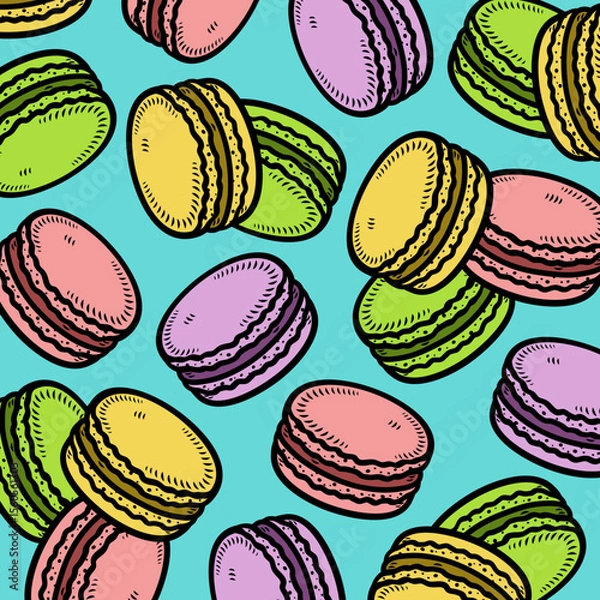 Fototapeta Macaroon background, pattern set. Collection icon macaroon. Vector