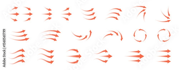 Fototapeta Airflow icon set featuring circular arrows, heat waves and wind streams. Transparent red symbols for ventilation, AC, purifier or climate control vector illustration. Clean and modern design.