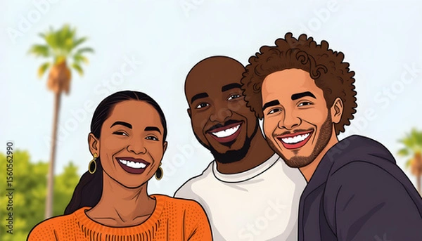 Obraz mixed race couple portrait, smiling, looking at camera, clipart style. White tone