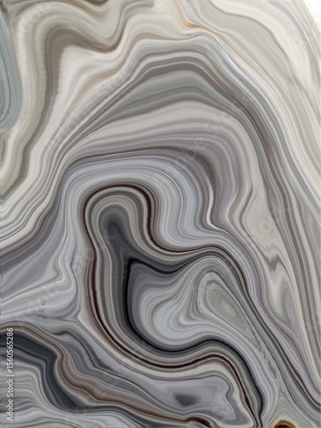 Fototapeta Abstract marble texture with swirling layers of gray, black, white, and brown tones, creating a fluid and organic pattern.

