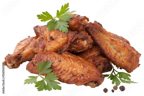 Fototapeta Barbecue Chicken Wings with Crispy Skin and Juicy Meat Isolated on Transparent Background