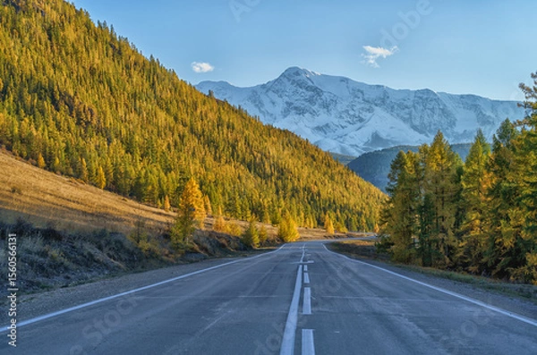 Fototapeta Chui highway in  Altai Mountains in Siberia, Altai Republic, Russia, drone point of view