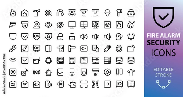 Obraz Fire alarm and security systems UI icons for website and app.