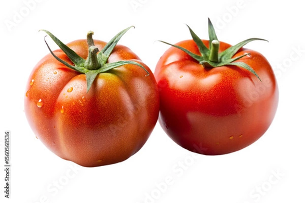 Fototapeta Fresh Red Tomato with Green Stem and Halved Slice Isolated on Transparent Background