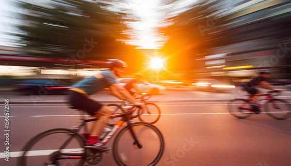 Obraz Cyclists, motion blur. White tone