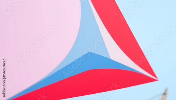 Obraz Closeup of a red, blue and white sail on a sailboat, papercraft. White tone