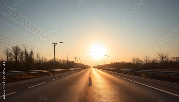 Obraz empty asphalt road with sunrsise, enhance. White tone
