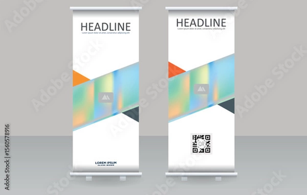 Obraz Roll up banner vector template. Perfect for digital marketing, branding presentations, trade shows, and business promotions. Editable file.