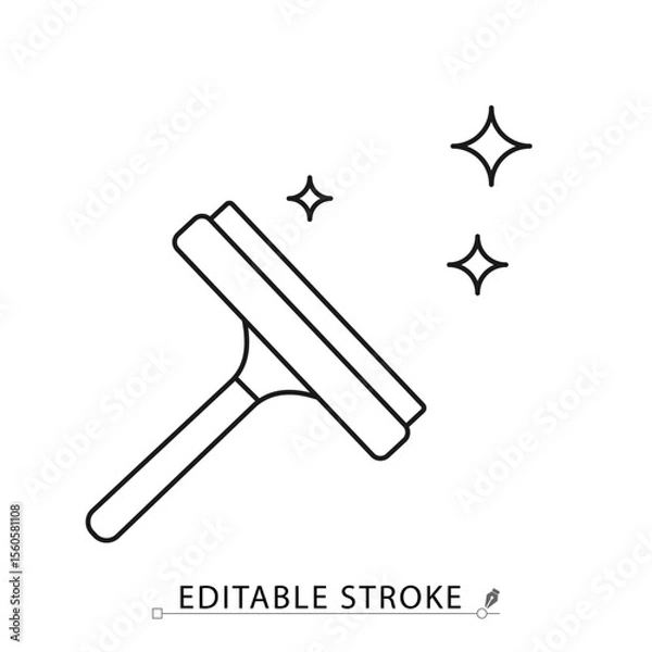 Obraz A squeegee icon in minimalist style with editable stroke. Window cleaning tool, glass scraper, household hygiene item, sanitation equipment, surface care, outline object, vector line illustration.