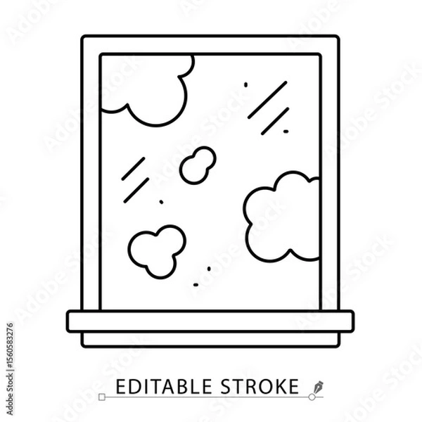 Obraz A dirty window icon in minimalist style with editable stroke. Glass cleaning symbol, household hygiene, smudged glass, sanitation object, dusty windowpane, outline drawing, vector line illustration.