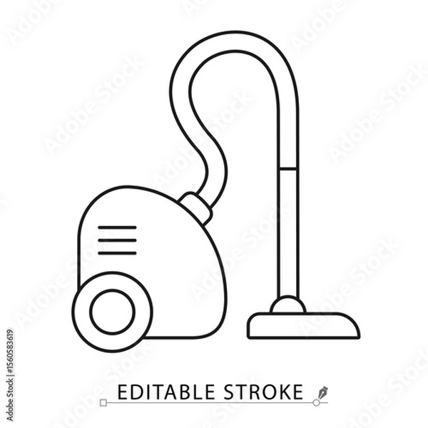 Obraz A vacuum cleaner icon in minimalist style with editable stroke. Household cleaning, floor care, electric appliance, dust removal tool, sanitation object, outline drawing, vector line illustration.