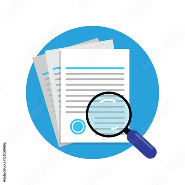 Obraz Magnifying Glass with Document Paper Vector Illustration. Evidence Analysis Concept Design.