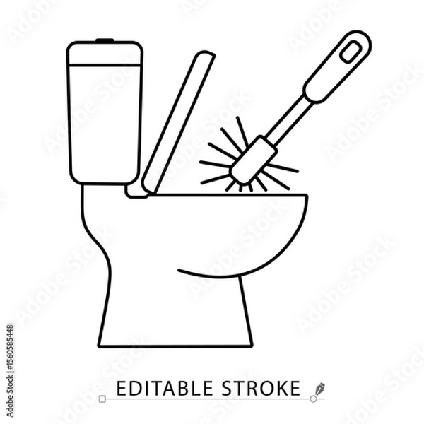 Obraz A toilet cleaning icon in minimalist style with editable stroke. Sanitation tool, bathroom hygiene, toilet brush in bowl, household cleaning, restroom maintenance, outline object
