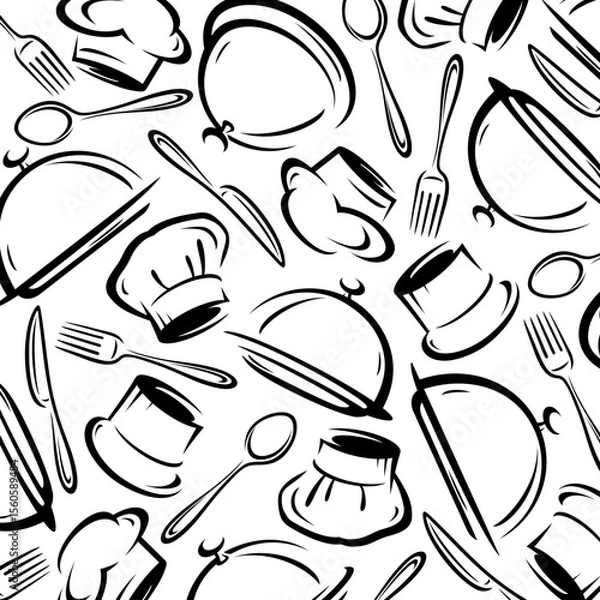 Fototapeta Restaurant background, pattern set. Collection icon restaurant. Vector