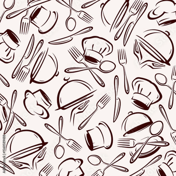 Fototapeta Restaurant background, pattern set. Collection icon restaurant. Vector