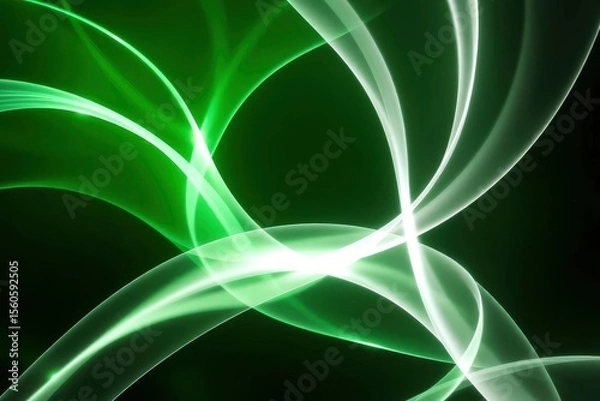 Fototapeta Wavy green and white lines overlap and intersect against a dark background