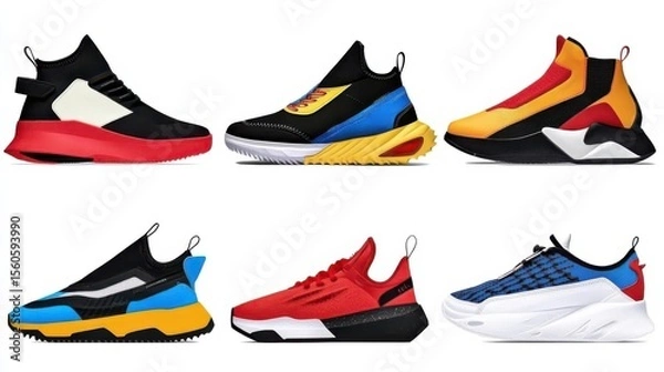 Obraz Illustration of cartoon shoes and other colorful sneaker types