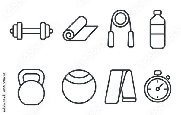Fototapeta Fitness equipment line icons set – simple exercise, workout and training symbols