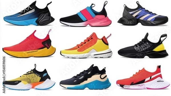 Obraz Illustration of cartoon shoes and other colorful sneaker types
