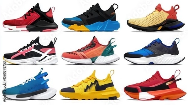 Obraz Illustration of cartoon shoes and other colorful sneaker types