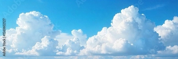 Fototapeta Vast Blue Sky Filled with Fluffy White Clouds A Serene Image Representing Limitless Digital Storage Potential, Ideal for Technology and Environmental Concepts.