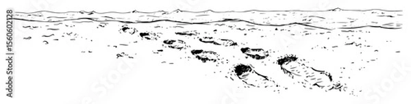Obraz footprints trail on sandy beach panoramic sketch vector