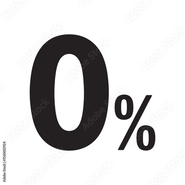 Fototapeta 0% Interest Icon – Black Zero Percent Symbol on White Background (Vector)