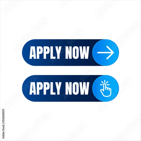 Fototapeta Two blue buttons with the text apply now one with a right arrow icon and the other with a hand cursor icon