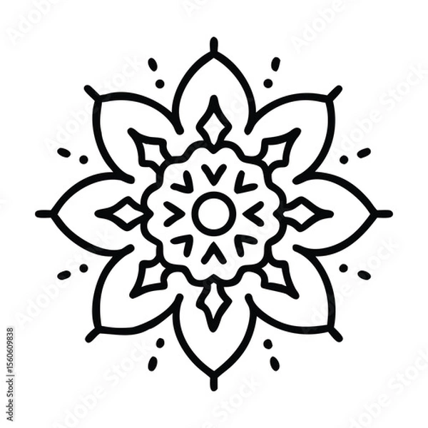 Fototapeta A highly detailed mandala artwork featuring symmetrical floral and geometric patterns, perfect for coloring books, meditation visuals, and artistic decor