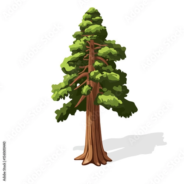 Obraz Sequoia Tree, flat 2D isometric cartoon vector image isolated on white background.