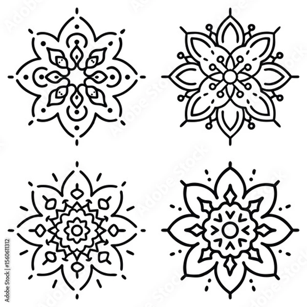Fototapeta A highly detailed mandala artwork featuring symmetrical floral and geometric patterns, perfect for coloring books, meditation visuals, and artistic decor