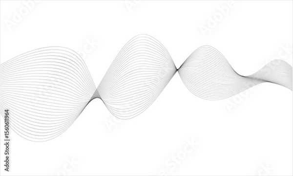 Obraz Abstract Wavy Line Pattern Vector – Flowing Black Curves on White Background