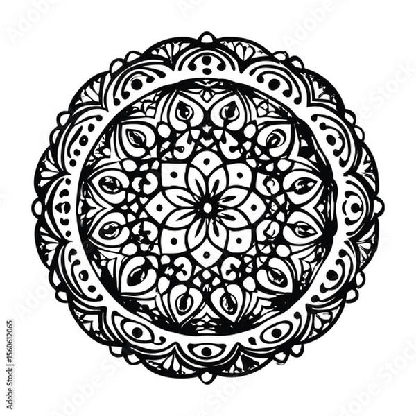 Fototapeta A highly detailed mandala artwork featuring symmetrical floral and geometric patterns, perfect for coloring books, meditation visuals, and artistic decor