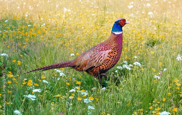 Obraz ein Fasan auf einer Blumenwiese
