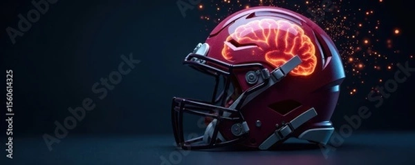 Fototapeta football helmet with a crackling brain inside, splitting, brain damage, trauma