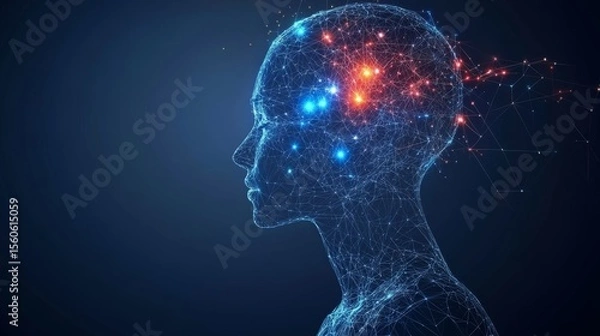 Fototapeta Glowing Network Head Digital Mind Concept, AI, Neural Network AI, Neuroscience