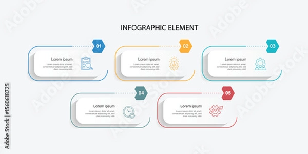 Obraz Vector infographic template element. 5 step journey with icons. Workflow layout, information graphic, presentation template.
