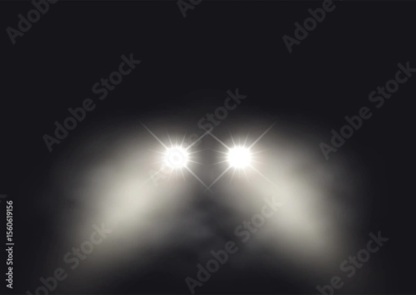 Obraz Car headlights in a foggy atmosphere