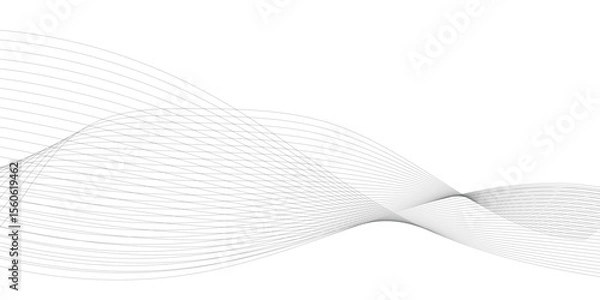 Fototapeta Grey and black wave, curve lines on transparent background. Digital futuristic technology concept banner background. Design for technology, business, voice, sound, data science, geometric border patte