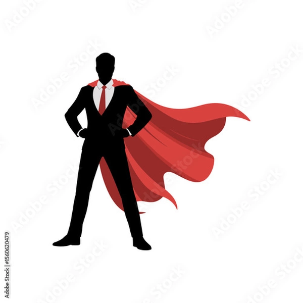 Fototapeta Corporate Hero: A silhouette of a powerful leader, adorned in a red cape, embodying strength and the spirit of a modern-day corporate hero.