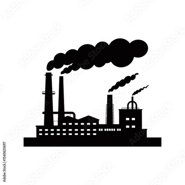 Fototapeta Industrial Silhouette: A stark silhouette captures the imposing presence of a factory complex, releasing plumes of smoke into the air, symbolizing the effects of industry and environmental impact.