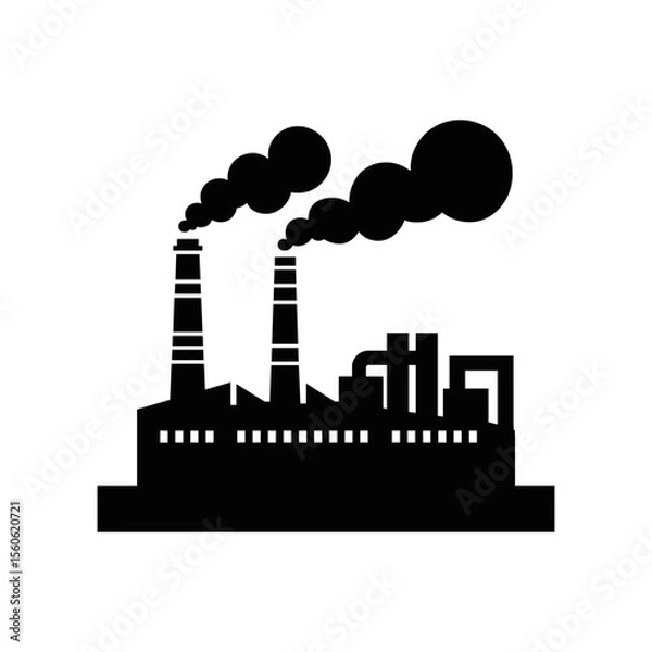 Fototapeta Industrial Emissions: A stark black and white illustration of a factory, billowing dark smoke from its towering stacks, symbolizing the environmental consequences of industrial processes.
