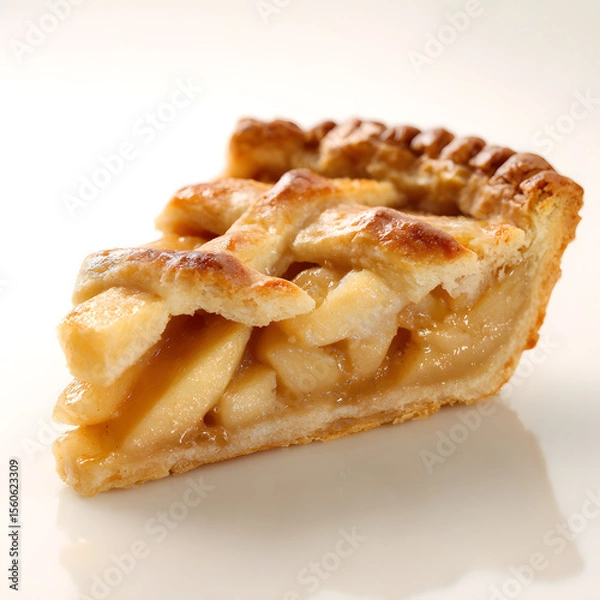 Fototapeta Golden slice of apple pie on warm background — classic dessert styled for food visuals.