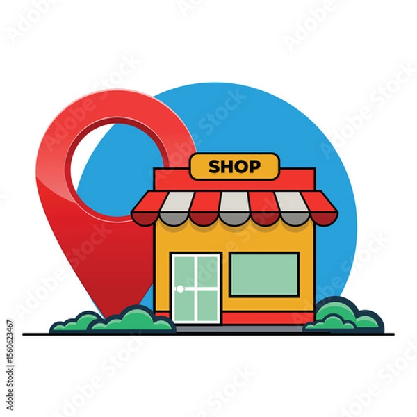 Obraz Store on The Map with Gps Navigation. GPS Navigation and Store Locations. Shop with Location Icon Vector Illustration. Shop Location Concept Design